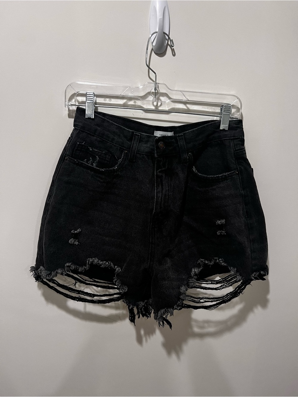 Forever 21 Black Distressed High-Rise Denim Cutoff Shorts